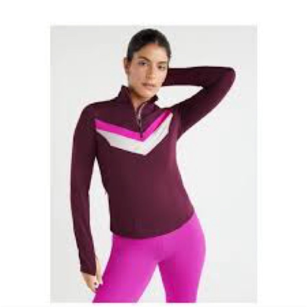 Love & Sports Burgundy and Pink Quarter Zip Athletic Sweatshirt, Size L